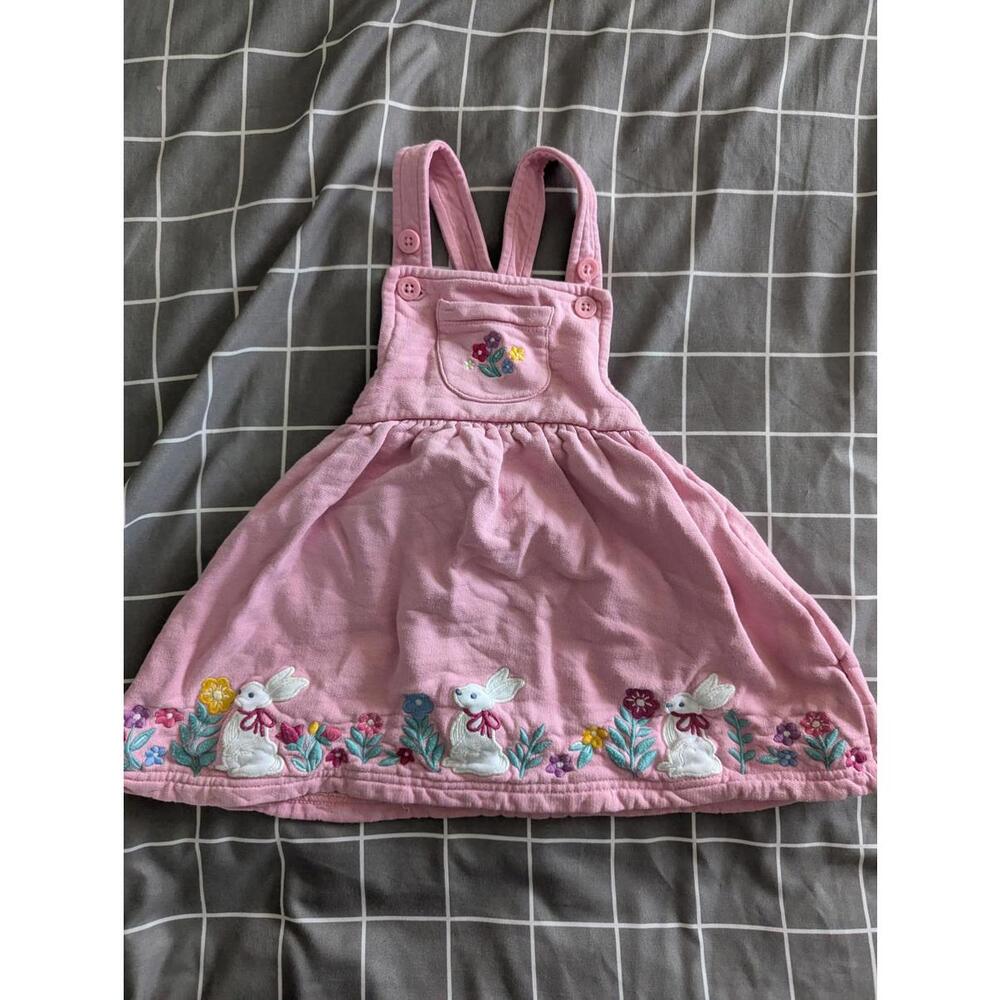 Pink Bunny Embroidered Pinafore Dress for Kids